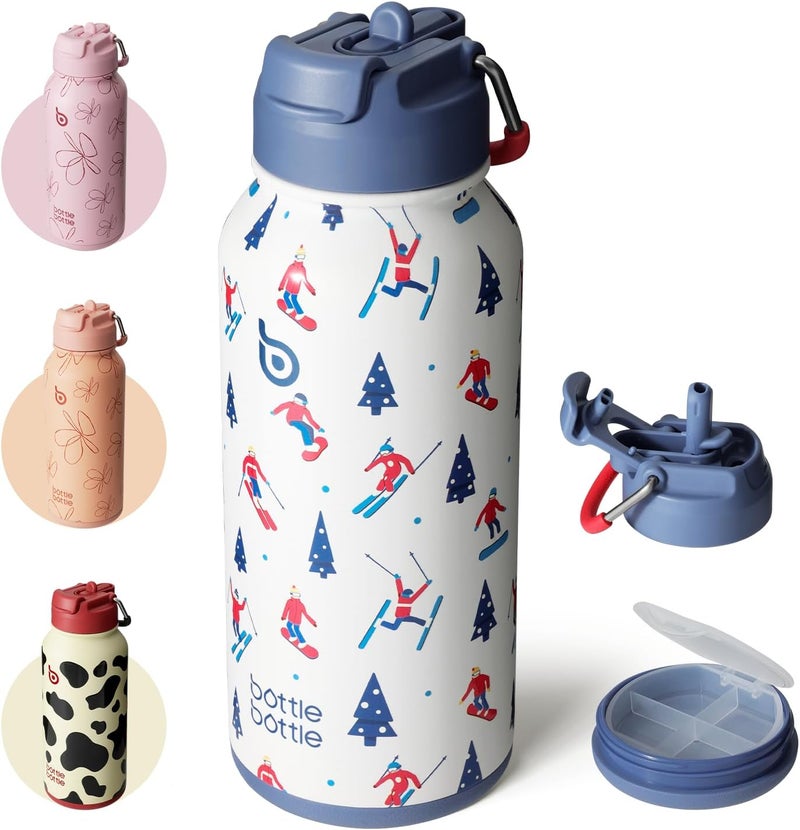 BottleBottle 32oz Insulated Water Bottle Stainless Steel Sport Water Bottle with Straw Dual-use Lid Design for Gym with Pill Box - Image 1